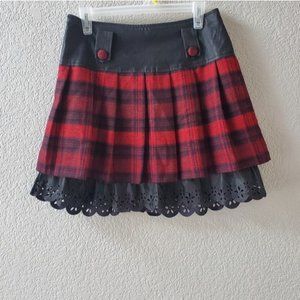 Lolita punk rocker sexy red plaid pleated school girl mini skirt zip closure L